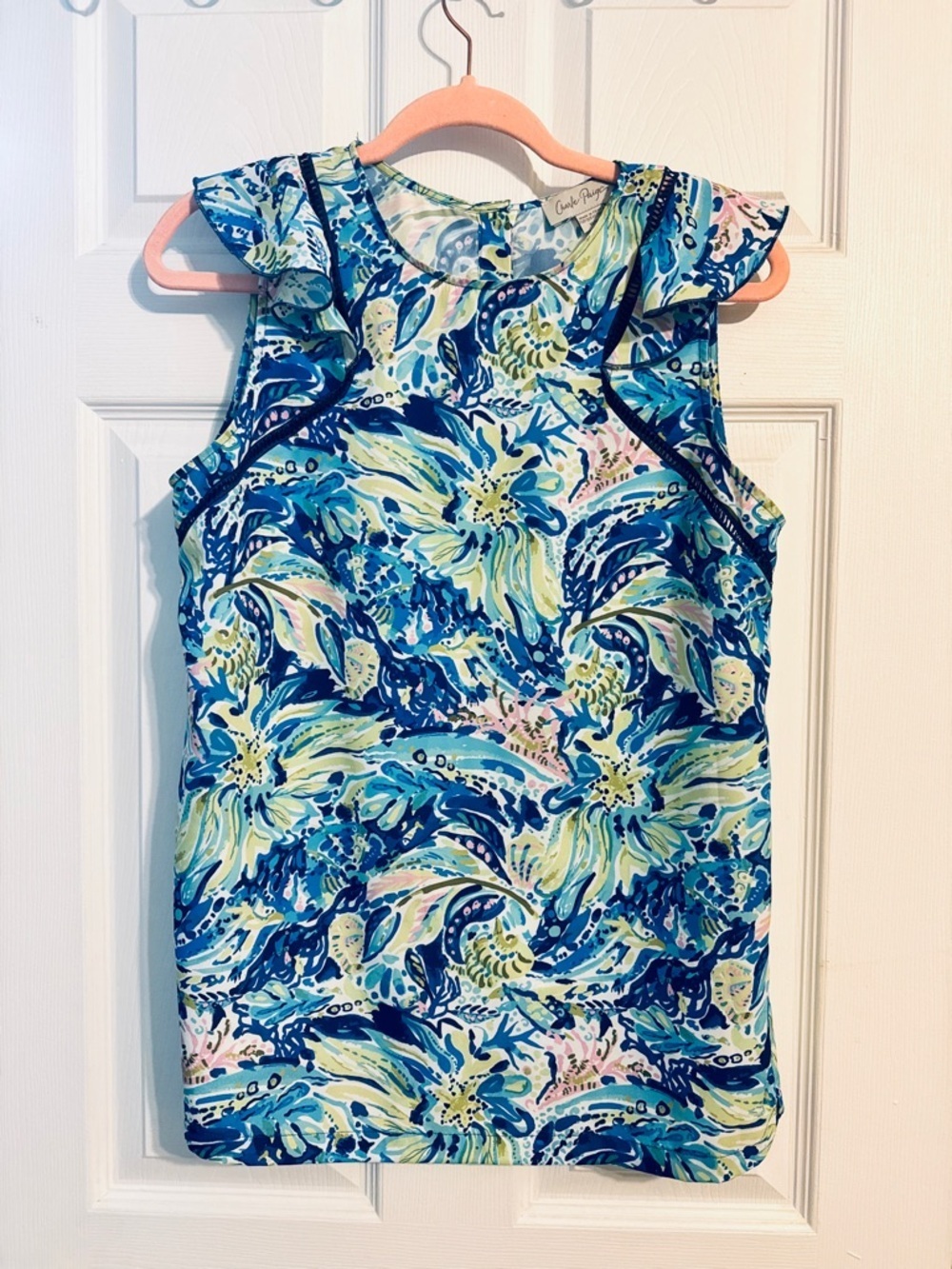 Charlie Paige Blue Green Floral Sleeveless Blouse